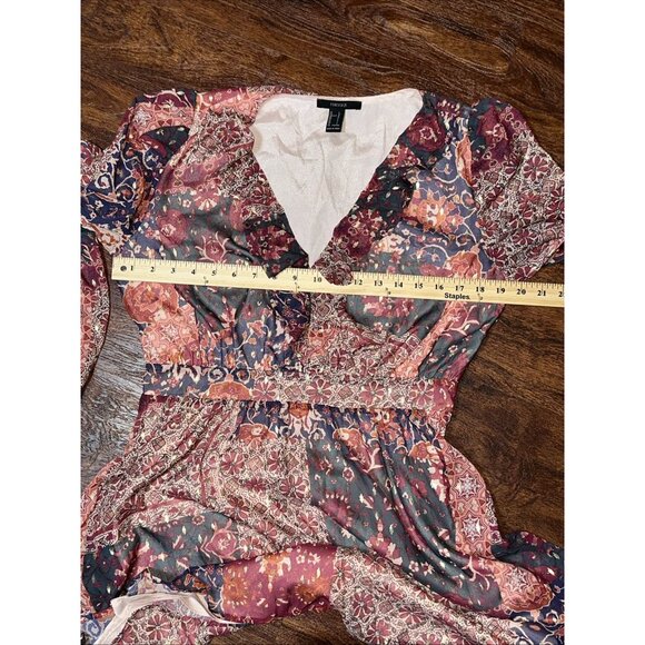 Forever 21 Floral Mini Dress Womens Large Long Sleeve Side Zippered - Picture 6 of 11